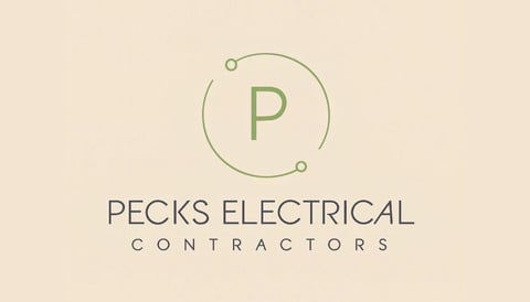 Pecks Electrical Contractors logo with green P in circle on beige background